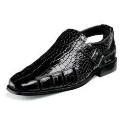 Men's Leather Sandals Closed Toe Sandals Crocodile Print Fisherman Sandals Walking Casual British Wedding Office & Career Buckle Shoes Black Yellow Blue Summer Spring