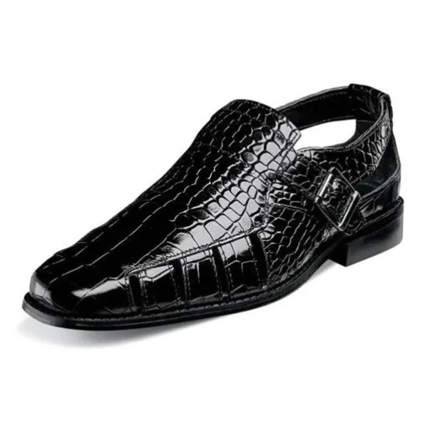 Men's Leather Sandals Closed Toe Sandals Crocodile Print Fisherman Sandals Walking Casual British Wedding Office & Career Buckle Shoes Black Yellow Blue Summer Spring