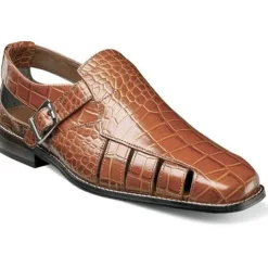 Men's Leather Sandals Closed Toe Sandals Crocodile Print Fisherman Sandals Walking Casual British Wedding Office & Career Buckle Shoes Black Yellow Blue Summer Spring