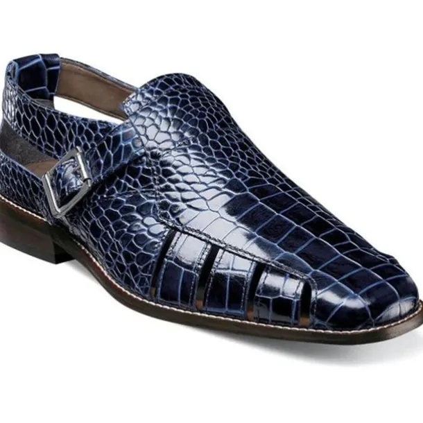 Men's Leather Sandals Closed Toe Sandals Crocodile Print Fisherman Sandals Walking Casual British Wedding Office & Career Buckle Shoes Black Yellow Blue Summer Spring