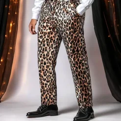 Men's Leopard Print Dress Pants Trousers Mid Waist Casual Vintage Retro Holiday Streetwear Dads Day Gifts Straight Leg Trousers Flat-Front Summer Spring Fall 3D Print Yellow