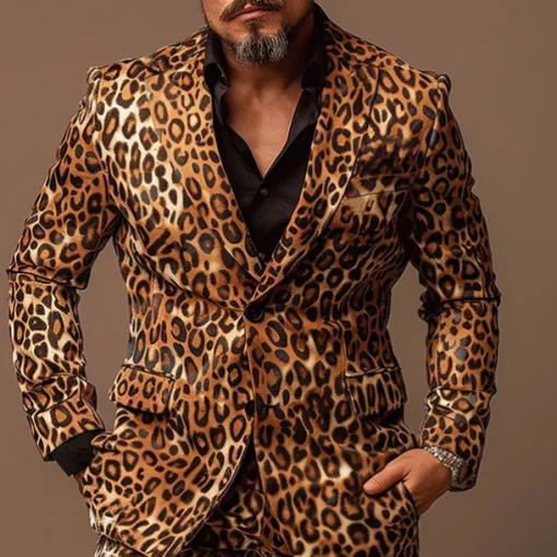 Men's Leopard Print Long Sleeve Turndown Artistic Casual Outdoor Street Daily Buttons 3D Print Multi Pocket