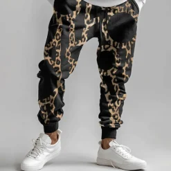 Men's Leopard Print Sweatpants Joggers Pants Trousers Mid Waist Drawstring Elastic Waist Fashion Casual Party Evening Wear Dailywear Pocket Spring Fall Winter 3D Print Black