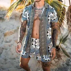 Men's Leopard Zebra 2pcs Shirts Sets Summer Hawaiian Shirt Short Sleeve Short Pants Turndown Fashion Hawaiian Casual Outdoor Vacation Beach 3D Print Button-Down Summer Spring Black Yellow Pink