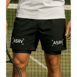 Men's Letter & Number Sports Shorts Tennis Shorts 2 in 1 Reflective Strip Moisture Wicking Breathable Tennis Golf Pickleball Black Tennis Clothing