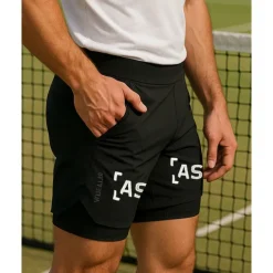 Men's Letter & Number Sports Shorts Tennis Shorts 2 in 1 Reflective Strip Moisture Wicking Breathable Tennis Golf Pickleball Black Tennis Clothing