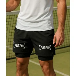 Men's Letter & Number Sports Shorts Tennis Shorts 2 in 1 Reflective Strip Moisture Wicking Breathable Tennis Golf Pickleball Black Tennis Clothing
