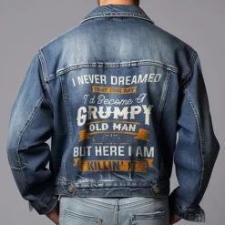 Men's Letter Coat Jean Jacket Denim Jacket Breathable Comfortable Vintage Casual Sports & Outdoor Going out Weekend Buttons Print Fall & Winter Turndown Long Sleeve Black Blue