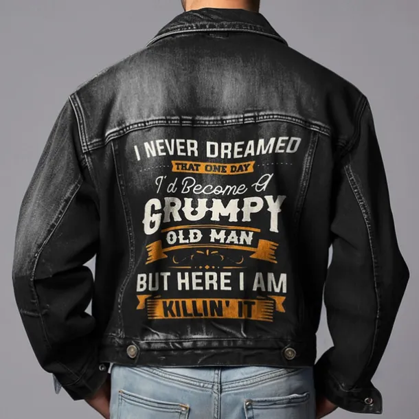 Men's Letter Coat Jean Jacket Denim Jacket Breathable Comfortable Vintage Casual Sports & Outdoor Going out Weekend Buttons Print Fall & Winter Turndown Long Sleeve Black Blue