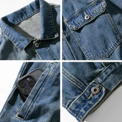 Men's Letter Coat Jean Jacket Denim Jacket Breathable Comfortable Vintage Casual Sports & Outdoor Going out Weekend Buttons Print Fall & Winter Turndown Long Sleeve Black Blue