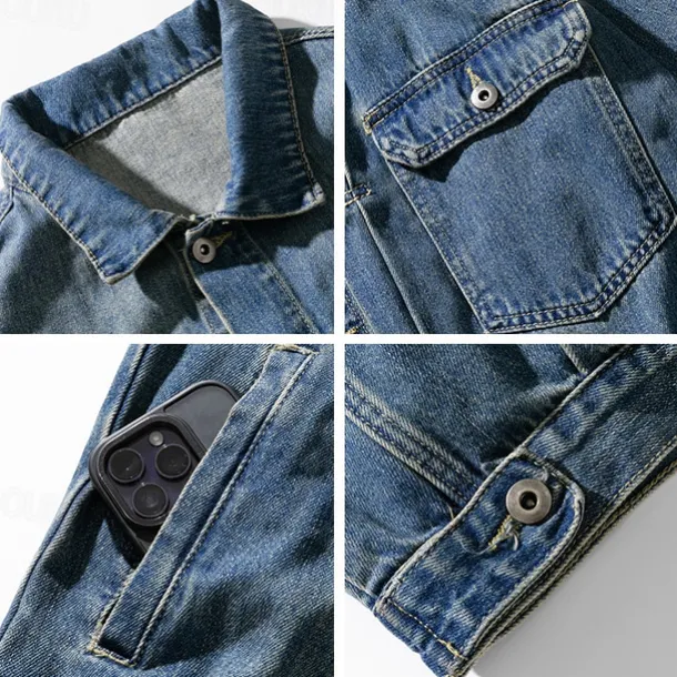 Men's Letter Coat Jean Jacket Denim Jacket Breathable Comfortable Vintage Casual Sports & Outdoor Going out Weekend Buttons Print Fall & Winter Turndown Long Sleeve Black Blue