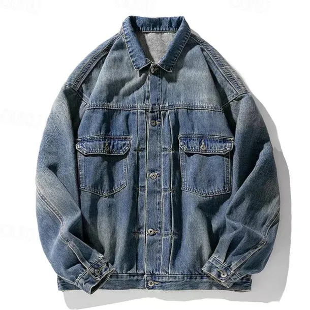 Men's Letter Coat Jean Jacket Denim Jacket Breathable Comfortable Vintage Casual Sports & Outdoor Going out Weekend Buttons Print Fall & Winter Turndown Long Sleeve Black Blue