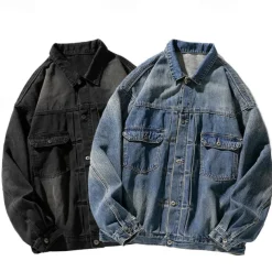 Men's Letter Coat Jean Jacket Denim Jacket Breathable Comfortable Vintage Casual Sports & Outdoor Going out Weekend Buttons Print Fall & Winter Turndown Long Sleeve Black Blue