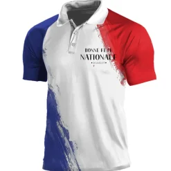 Men's Letter Eiffel Tower Graphic Prints Veterans Patriotic Polo Shirts Lapel Polo Button Up Polos Golf Shirt Short Sleeves Shirt Turndown Outdoor Street White Wine Red Blue Print Clothing Apparel