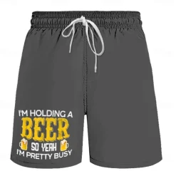 Men's Letter Funny Beer Swim Trunks Swim Shorts Board Shorts Mid Waist Hawaiian Casual Holiday Beach Drawstring with Mesh lining Elastic Waist Designer Clothing Apparel