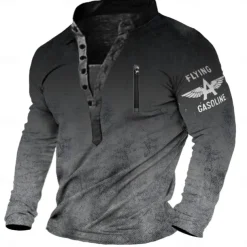 Men's Letter Graphic Prints Sweatshirt Pullover Long Sleeve Sweatshirt Standing Collar Henley Collar Vintage Streetwear Designer 3D Print Casual Daily Sports Zipper Fall Spring & Summer