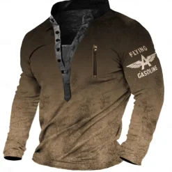 Men's Letter Graphic Prints Sweatshirt Pullover Long Sleeve Sweatshirt Standing Collar Henley Collar Vintage Streetwear Designer 3D Print Casual Daily Sports Zipper Fall Spring & Summer