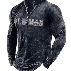 Men's Letter Graphic Prints T shirt Henley Shirt Long Sleeve Hot Stamping Designer Basic Modern Contemporary Vacation Street Going out Spring & Fall Black Red Navy Blue Green Army Green Crew Neck