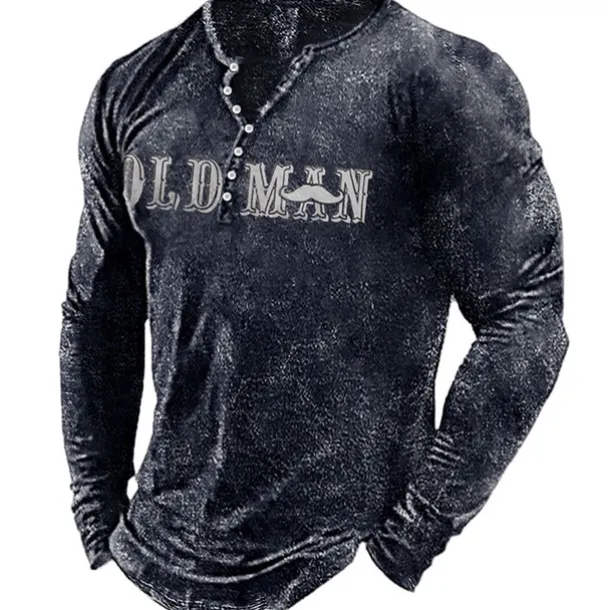 Men's Letter Graphic Prints T shirt Henley Shirt Long Sleeve Hot Stamping Designer Basic Modern Contemporary Vacation Street Going out Spring & Fall Black Red Navy Blue Green Army Green Crew Neck