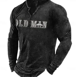 Men's Letter Graphic Prints T shirt Henley Shirt Long Sleeve Hot Stamping Designer Basic Modern Contemporary Vacation Street Going out Spring & Fall Black Red Navy Blue Green Army Green Crew Neck