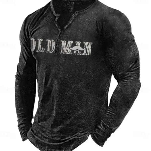 Men's Letter Graphic Prints T shirt Henley Shirt Long Sleeve Hot Stamping Designer Basic Modern Contemporary Vacation Street Going out Spring & Fall Black Red Navy Blue Green Army Green Crew Neck