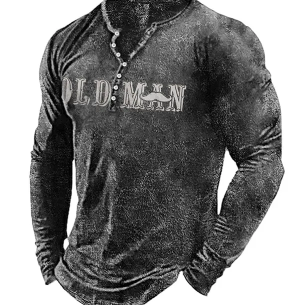 Men's Letter Graphic Prints T shirt Henley Shirt Long Sleeve Hot Stamping Designer Basic Modern Contemporary Vacation Street Going out Spring & Fall Black Red Navy Blue Green Army Green Crew Neck