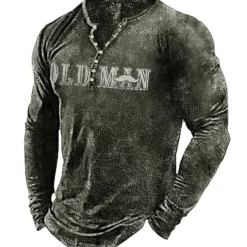 Men's Letter Graphic Prints T shirt Henley Shirt Long Sleeve Hot Stamping Designer Basic Modern Contemporary Vacation Street Going out Spring & Fall Black Red Navy Blue Green Army Green Crew Neck