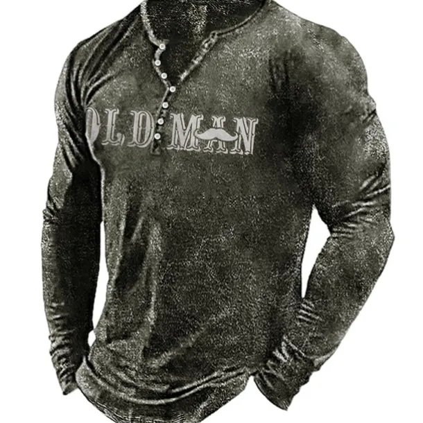 Men's Letter Graphic Prints T shirt Henley Shirt Long Sleeve Hot Stamping Designer Basic Modern Contemporary Vacation Street Going out Spring & Fall Black Red Navy Blue Green Army Green Crew Neck