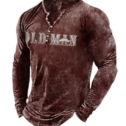 Men's Letter Graphic Prints T shirt Henley Shirt Long Sleeve Hot Stamping Designer Basic Modern Contemporary Vacation Street Going out Spring & Fall Black Red Navy Blue Green Army Green Crew Neck