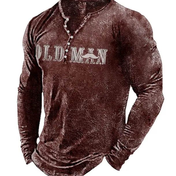 Men's Letter Graphic Prints T shirt Henley Shirt Long Sleeve Hot Stamping Designer Basic Modern Contemporary Vacation Street Going out Spring & Fall Black Red Navy Blue Green Army Green Crew Neck