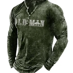 Men's Letter Graphic Prints T shirt Henley Shirt Long Sleeve Hot Stamping Designer Basic Modern Contemporary Vacation Street Going out Spring & Fall Black Red Navy Blue Green Army Green Crew Neck