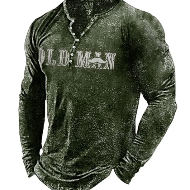 Men's Letter Graphic Prints T shirt Henley Shirt Long Sleeve Hot Stamping Designer Basic Modern Contemporary Vacation Street Going out Spring & Fall Black Red Navy Blue Green Army Green Crew Neck