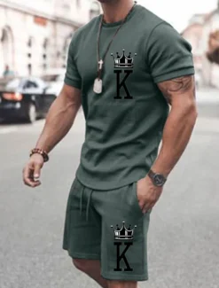 Men's Letter 2pcs Tees sets Matching Sets Short Sleeve Short Pants Crewneck Fashion Streetwear Gymnatics Outdoor Daily Wear Going out Drawstring Elastic Waist Summer Black White Pink