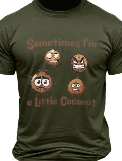 Men's Letter Printed Coconut Funny Hawaiian T Shirt Tee Top 100% Cotton Short Sleeve Graphic Shirt Black White Army Green Comfortable Tee Vacation Street Fashion Designer Clothing