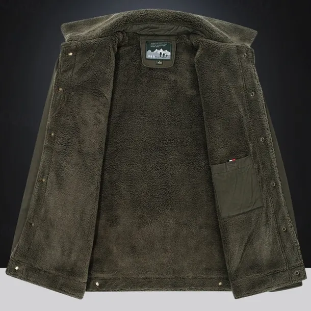 Men's Letter Printed Embroidered Fleece Jacket Sherpa Trucker Jacket Work Cargo Jacket Turn-Down Collar Warm Winter Cotton Jacket Vintage Casual Going Out Coat Multi-Pockets