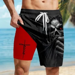 Men's Letter Printed Faith Halloween Costumes Lined Shorts 2 in 1 Board Shorts Swim Shorts Mid Waist Vintage Retro Holiday Streetwear Side Pockets With Compression Liner Elastic Drawstring Waist