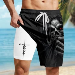 Men's Letter Printed Faith Halloween Costumes Lined Shorts 2 in 1 Board Shorts Swim Shorts Mid Waist Vintage Retro Holiday Streetwear Side Pockets With Compression Liner Elastic Drawstring Waist