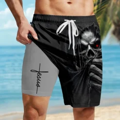Men's Letter Printed Faith Halloween Costumes Lined Shorts 2 in 1 Board Shorts Swim Shorts Mid Waist Vintage Retro Holiday Streetwear Side Pockets With Compression Liner Elastic Drawstring Waist