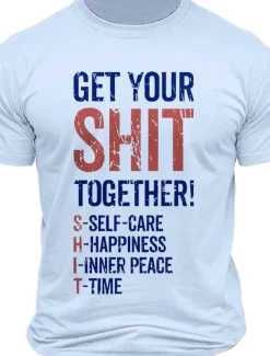 Men's Letter Printed Funny T Shirt Tee Top 100% Cotton Short Sleeve Graphic Shirt White Army Green Light Blue Comfortable Tee Street Sports Outdoor Fashion Designer Clothing