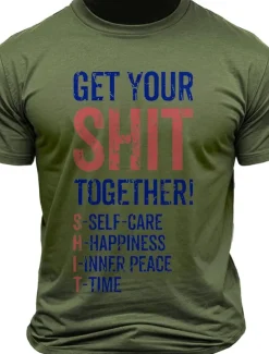 Men's Letter Printed Funny T Shirt Tee Top 100% Cotton Short Sleeve Graphic Shirt White Army Green Light Blue Comfortable Tee Street Sports Outdoor Fashion Designer Clothing