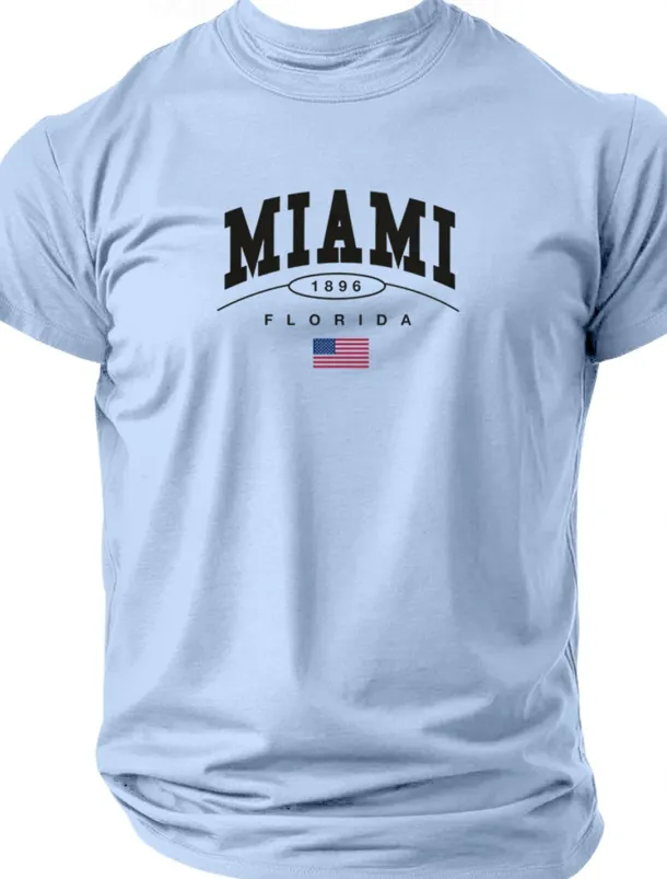 Men's Letter Printed Miami T Shirt Tee Top 100% Cotton Short Sleeve Graphic Shirt Black Wine Dark Blue Comfortable Tee Street Sports Outdoor Fashion Designer Clothing