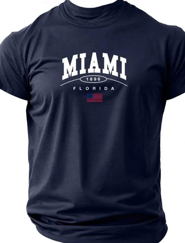 Men's Letter Printed Miami T Shirt Tee Top 100% Cotton Short Sleeve Graphic Shirt Black Wine Dark Blue Comfortable Tee Street Sports Outdoor Fashion Designer Clothing