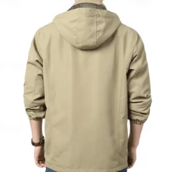 Men's Letter Printed Outdoor Jacket Coat Tactical Practical Casual Sports Outdoor Daily Wear Side Pockets Zip Front Adjustable Drawstring Hood Fall Winter Standing Collar Long Sleeve khaki Army Green