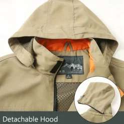 Men's Letter Printed Outdoor Jacket Coat Tactical Practical Casual Sports Outdoor Daily Wear Side Pockets Zip Front Adjustable Drawstring Hood Fall Winter Standing Collar Long Sleeve khaki Army Green