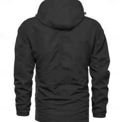 Men's Letter Printed Outdoor Jacket Coat Tactical Practical Waterproof Casual Sports Outdoor Daily Wear Zip Front Adjustable Drawstring Hood Graphic Fall Winter Standing Collar Long Sleeve Black Army