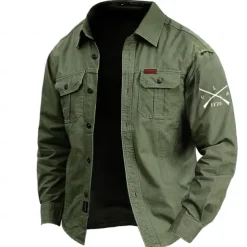 Men's Letter Printed USA Work Shirt Western Shirt Cargo Shirt Long Sleeve Casual Tactical Sports & Outdoor Going out Winter Spring & Fall Turndown Print Army Green Blue Khaki