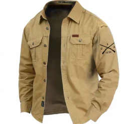 Men's Letter Printed USA Work Shirt Western Shirt Cargo Shirt Long Sleeve Casual Tactical Sports & Outdoor Going out Winter Spring & Fall Turndown Print Army Green Blue Khaki