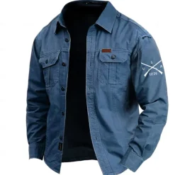 Men's Letter Printed USA Work Shirt Western Shirt Cargo Shirt Long Sleeve Casual Tactical Sports & Outdoor Going out Winter Spring & Fall Turndown Print Army Green Blue Khaki