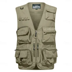 Men's Letter Printed Vest Waistcoat Gilet Tactical Practical Removable Casual Sports Outdoor Fishing Photography Mesh Side Pockets Quick Dry Fall Winter Collarless Sleeveless khaki Army Green Dark