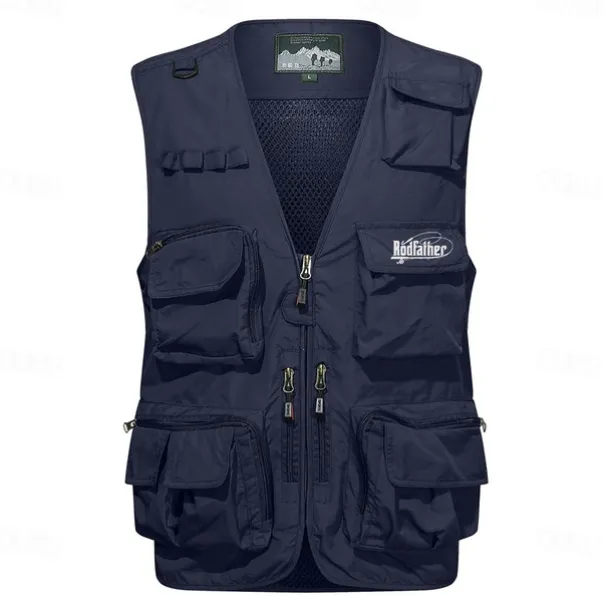 Men's Letter Printed Vest Waistcoat Gilet Tactical Practical Removable Casual Sports Outdoor Fishing Photography Mesh Side Pockets Quick Dry Fall Winter Collarless Sleeveless khaki Army Green Dark